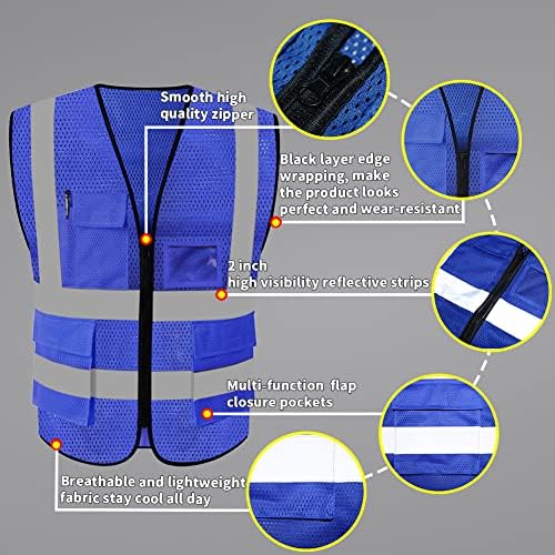 Hycoprot High Visibility Mesh Safety Reffortive Colet com bolsos e zíper, atende aos padrões ANSI/ISEA