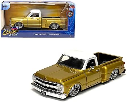 Jada Toys 1969 Chevy C10 Stepside Lowrider Caminhão Metallic Gold com White Top Street Low Série 1/24 Modelo Diecast Car