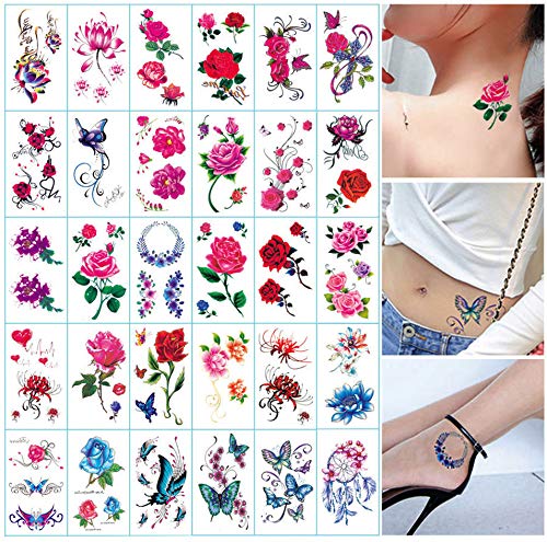 60 lençóis flores impermeabilizadas 3d Butterfly Buttery Tattoo Sticker para garotas mulheres mulheres