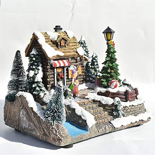 ZJDU Crafou Polyresin Christmas House, edifício de miniatura iluminada de mistura de plástico de polirresina, com